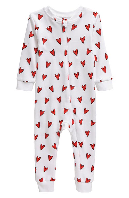 SAMMY + NAT Print Fitted One-Piece Pima Cotton Pajamas in Red Hearts
