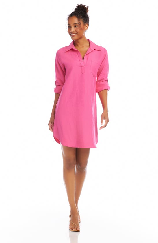 Shop Karen Kane Roll Tab Sleeve Shirtdress In Pink