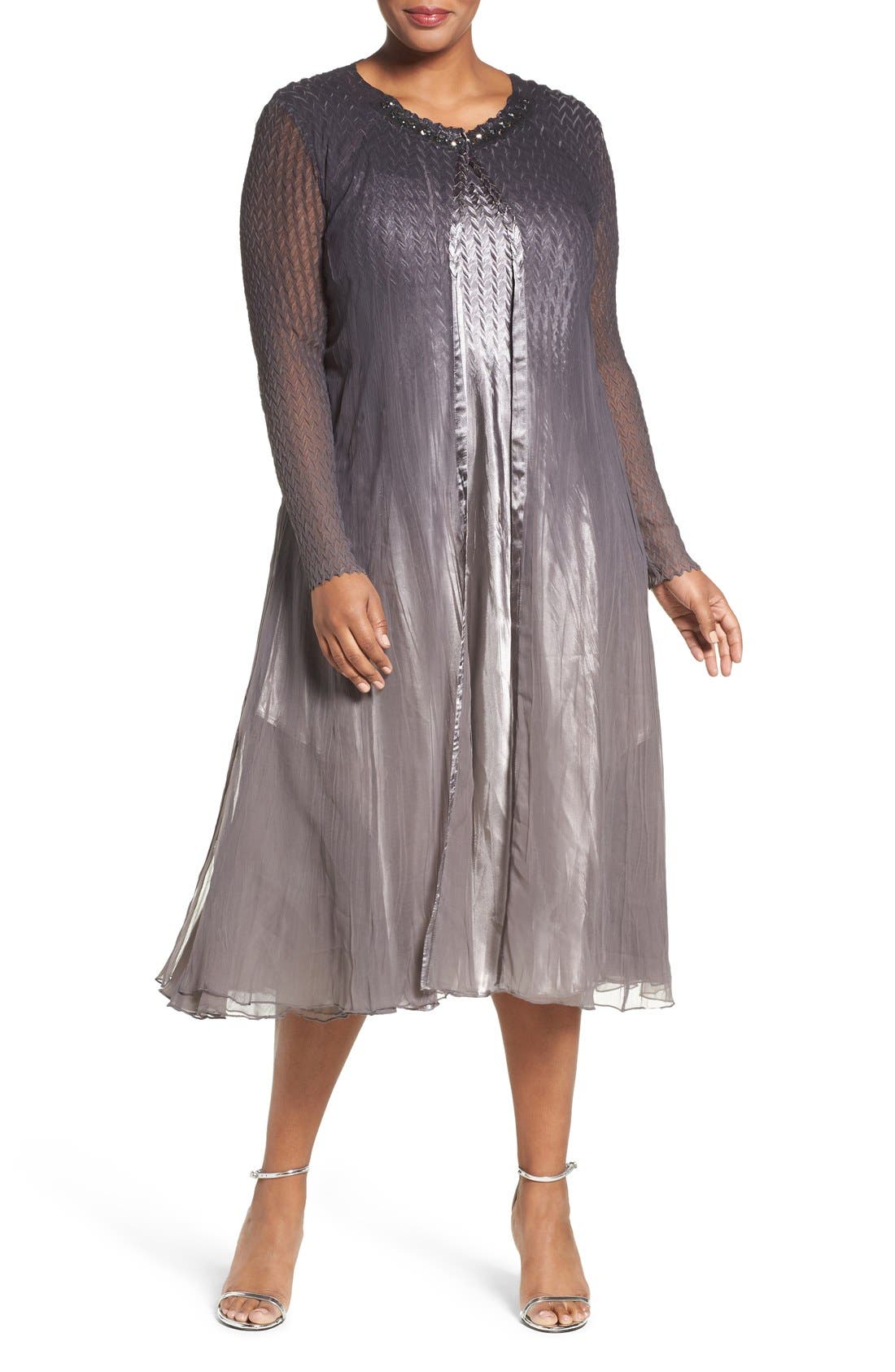 Komarov Charmeuse Dress with Long Chiffon Jacket (Plus Size) Nordstrom