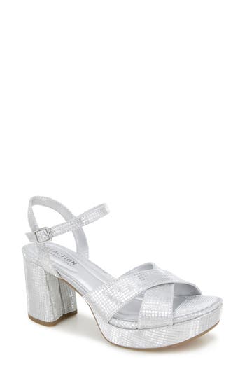 Reaction Kenneth Cole Reeva Platform Sandal In Silver Grid Metallic