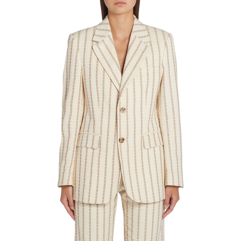 Golden Goose Geometric Embroidered Stripe Cotton Canvas Blazer In Lambs Wool/coffe Iron