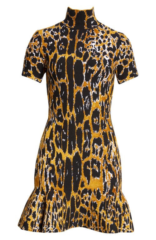 Shop Alaïa Leopard Jacquard Sweater Dress In Noir/multicolor