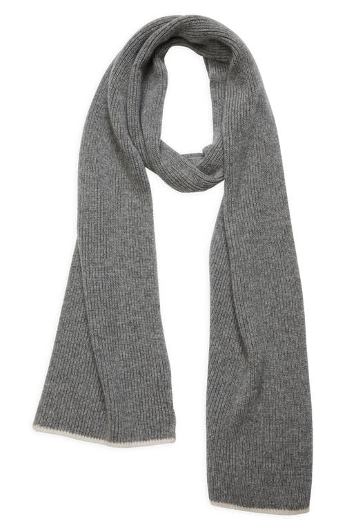 Shop Eleventy Tipped Rib Cashmere Scarf In Medium Grey Ivory