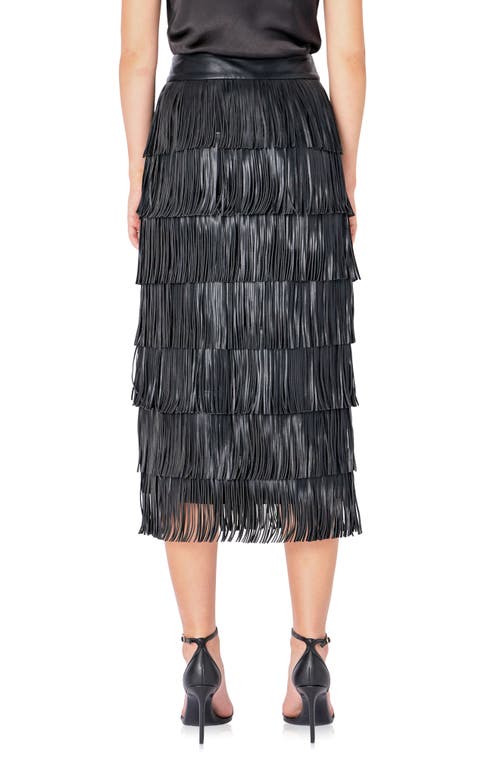 Shop Endless Rose Fringe Tiered Faux Leather Midi Skirt In Black