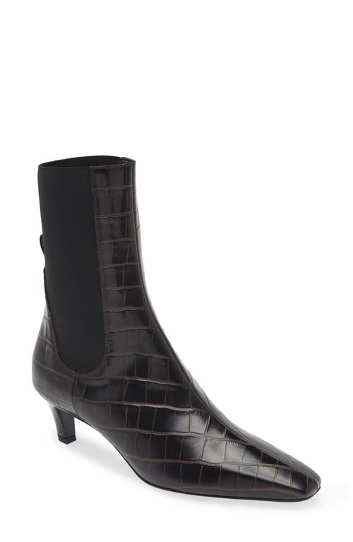 TOTEME Croc Embossed Kitten Heel Chelsea Boot Dark Brown Croco at Nordstrom,