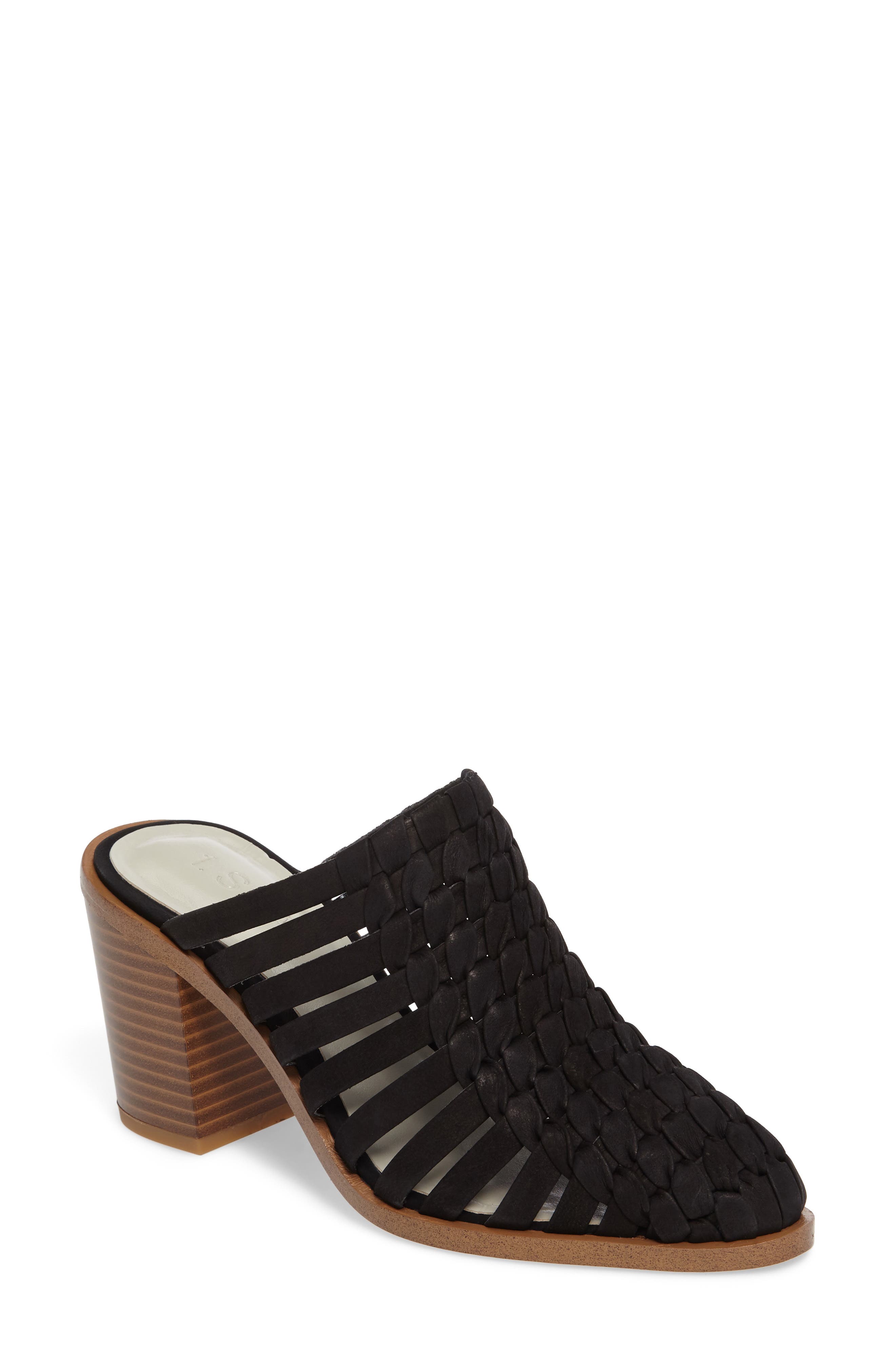 woven block heel mules