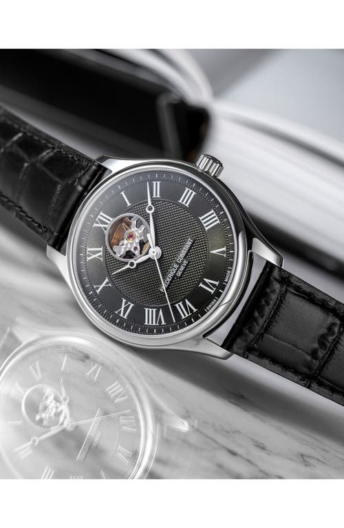 Shop Frederique Constant Classics Heartbeat Automatic Leather Strap Watch, 40mm In Silverone