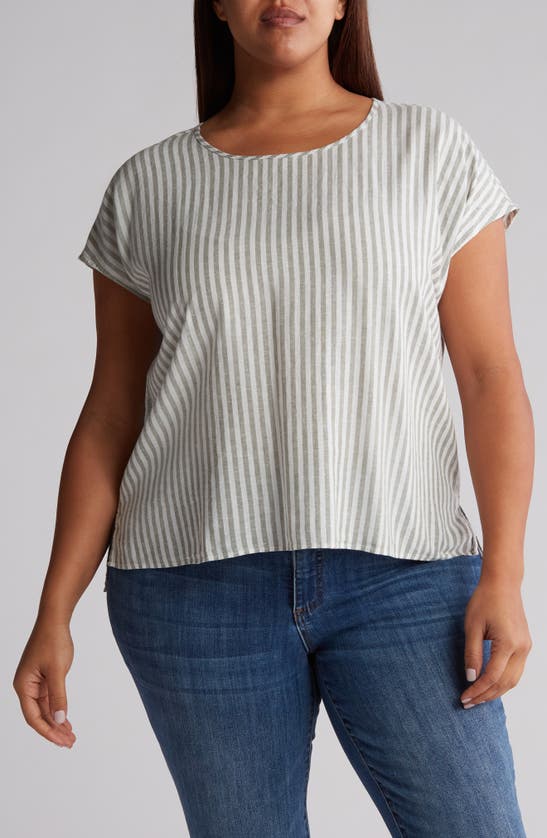 CASLON CASLON® STRIPE SHORT SLEEVE LINEN BLEND TOP