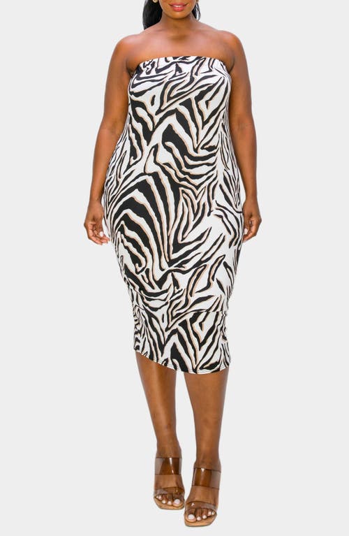 Shop L I V D Kiko Zebra Print Strapless Tube Dress In Ivory