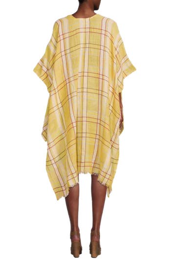 Shop Saachi Plaid Linen & Cotton Ruana In Yellow Plaid