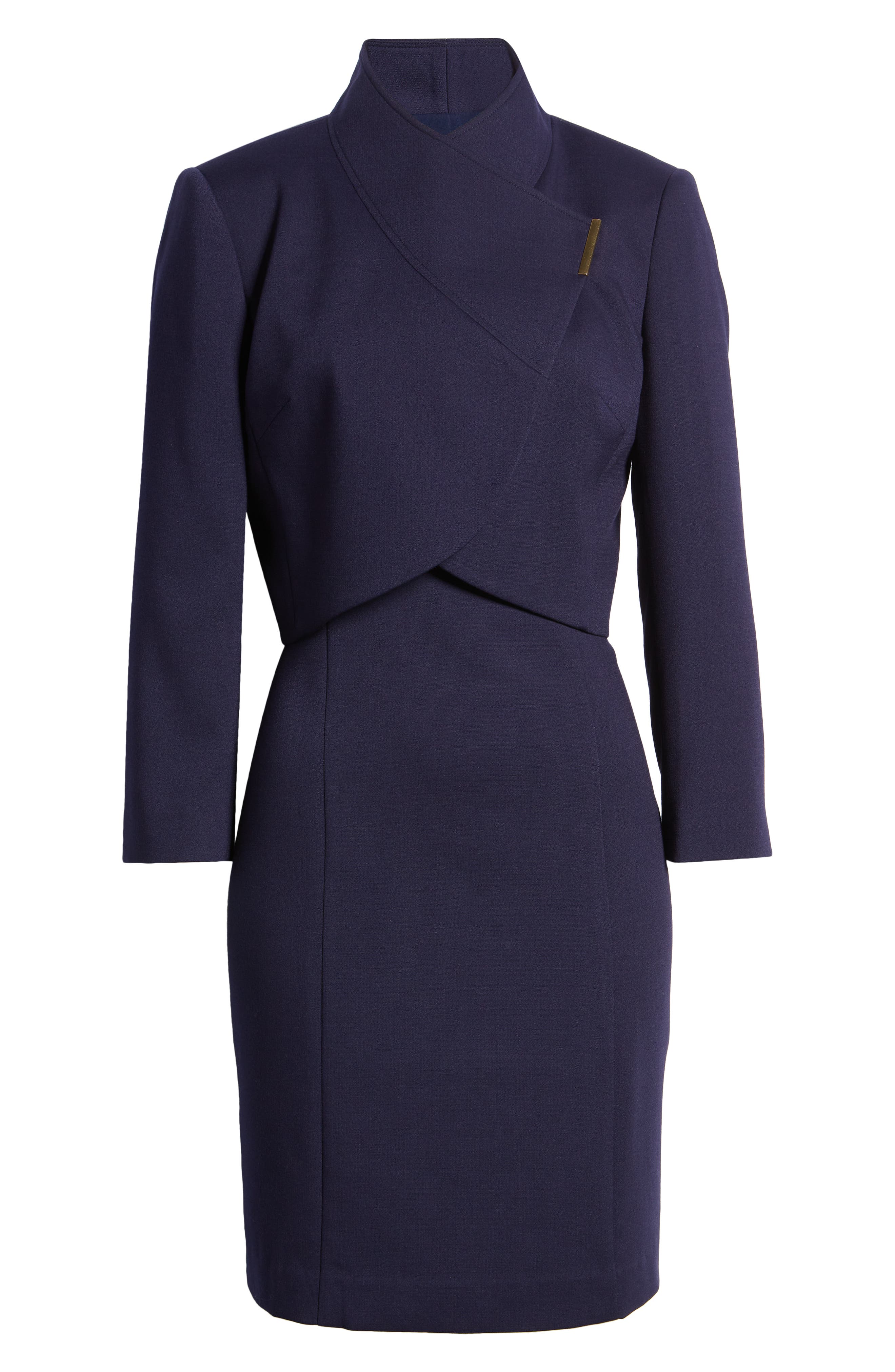 TAHARI ASL Two Piece Crop Jacket Sheath Dress in Midnight Navy
