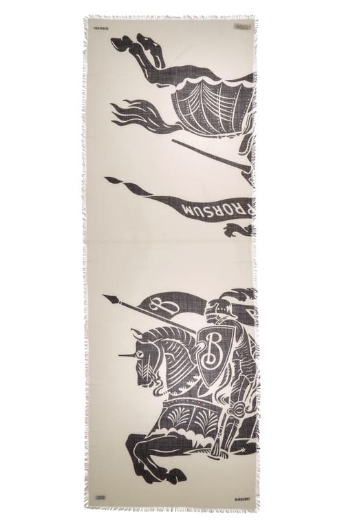 Burberry Equestrian Knight Wool Fringe Scarf In Calico