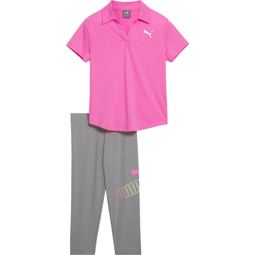 Shop Puma Kids' Polo & Leggings 2-piece Set In Pink/purple
