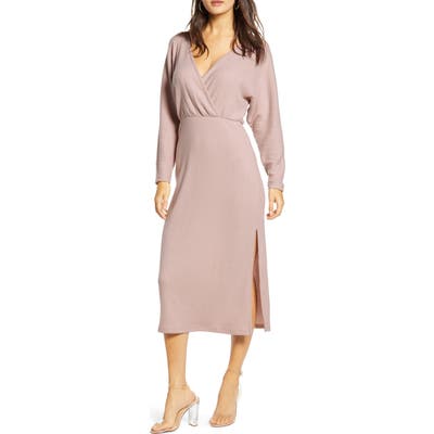 All In Favor Cozy Ribbed Midi Dress, Pink