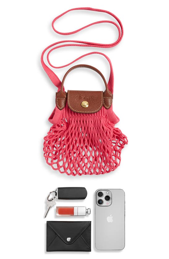 Shop Longchamp Le Pliage Extra Small Filet Knit Shoulder Bag In Candy