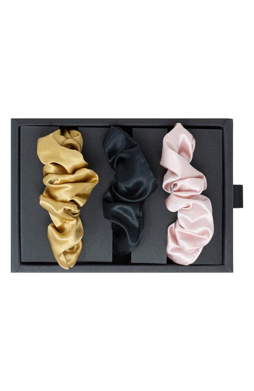 Blissy 3-pack Silk Scrunchies In Black/gold/pink
