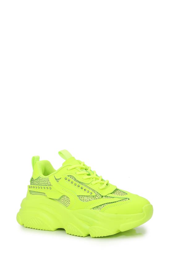 Shop Berness Charlee Rhinestone Sneaker In Neon Yellow