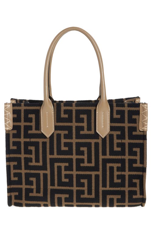 Shop Balmain B-army Monogram Jacquard Shopper Tote In Ubk Khaki/black