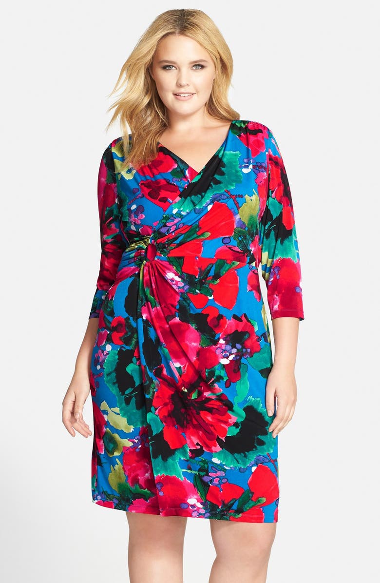 Tahari Floral Print Faux Wrap Dress (Plus Size) | Nordstrom