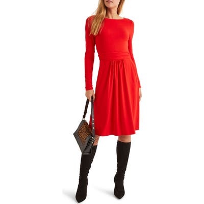 Boden Abigail Long Sleeve Jersey Dress, Red