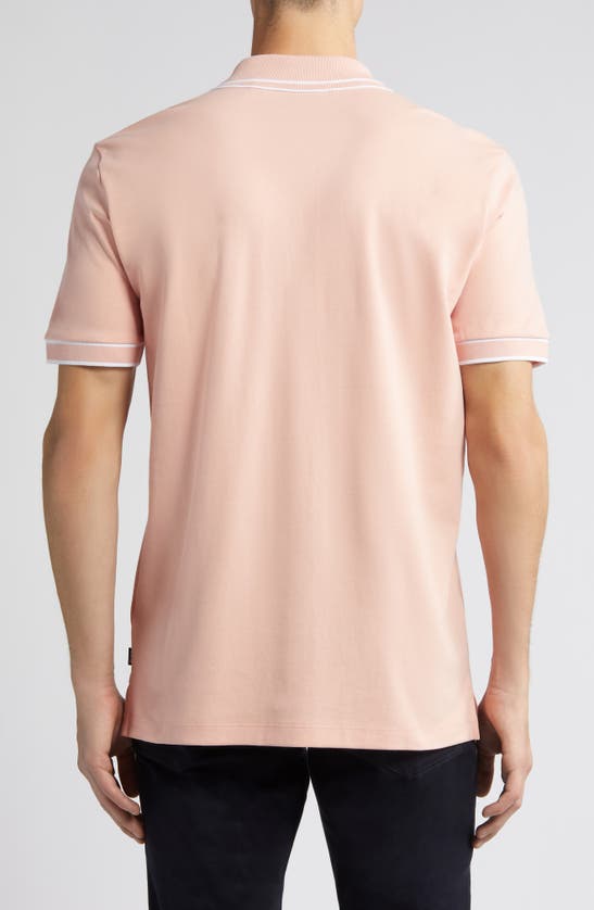 Shop Hugo Boss Boss Parlay Tipped Cotton Polo In Open Pink