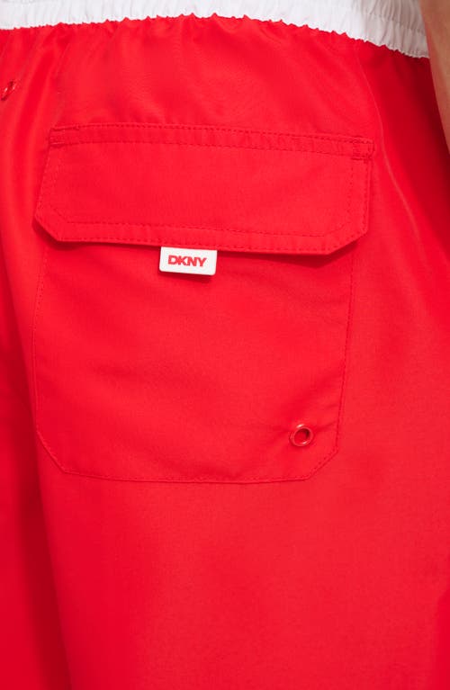 Shop Dkny Two-tone Swim Trunks In Red