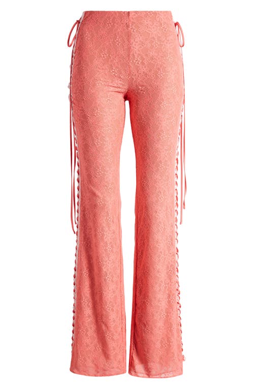 Mistress Rocks Floral Lace Lace-up Pants In Grapefruit