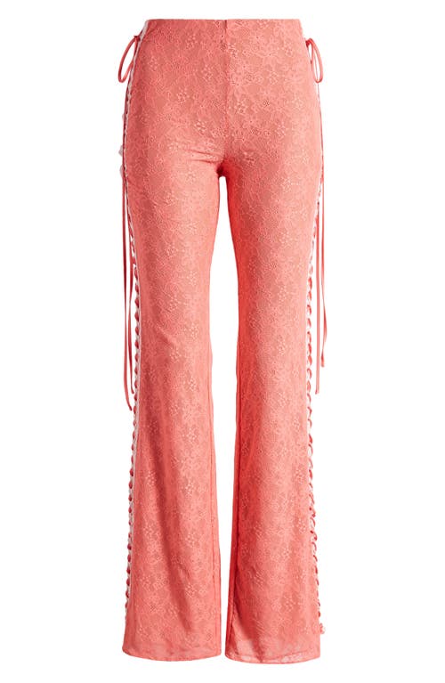 Shop Mistress Rocks Floral Lace Lace-up Pants In Grapefruit