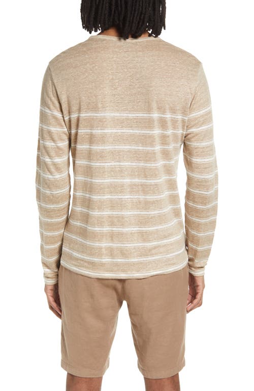Shop Vince Stripe Crewneck Linen Sweater In Desert Sand/optic White