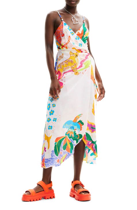 Jungle Design Wrap Midi Dress