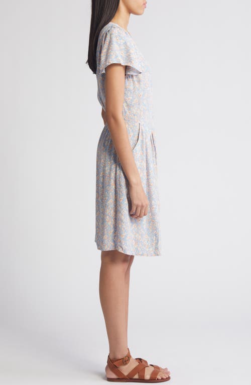 Shop Treasure & Bond Floral Flutter Sleeve Button-up Dress In Blue- Coral Harlow Blooms