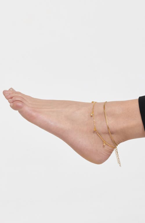 Adornia Two-piece Mixed Chain & Crystal Anklets In Gold