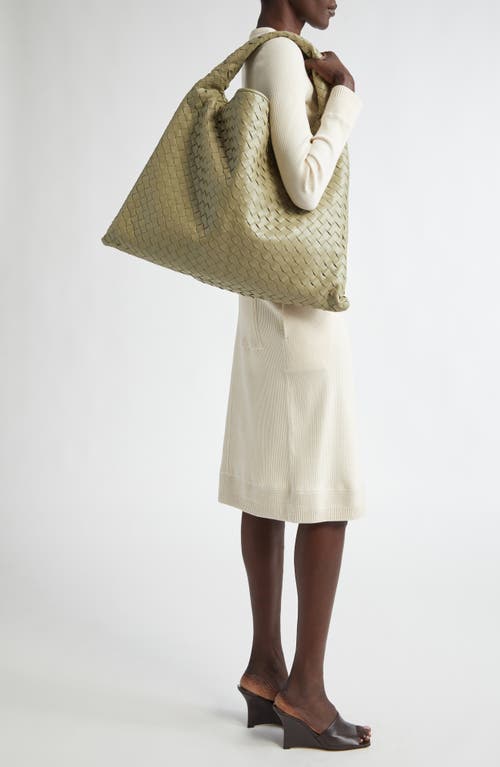 Shop Bottega Veneta Large Hop Intrecciato Leather Hobo Bag In 2929 Travertine-muse Bra