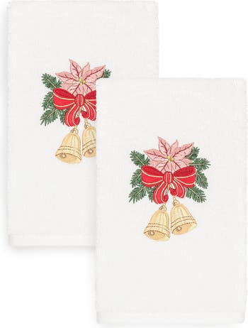 Linum Home Textiles Embroidered Hand Towels with Merry Christmas (Set of 2)