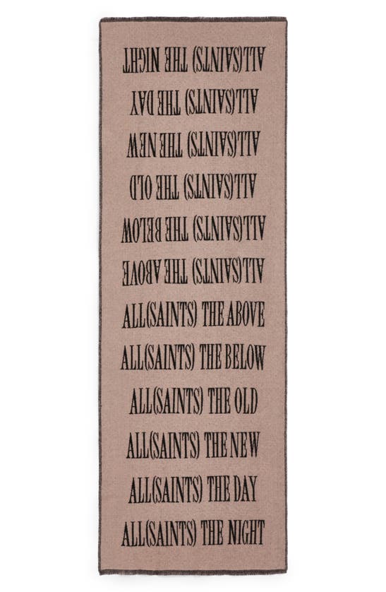 Allsaints Varsity Woven Wool Blend Scarf In Blush Black