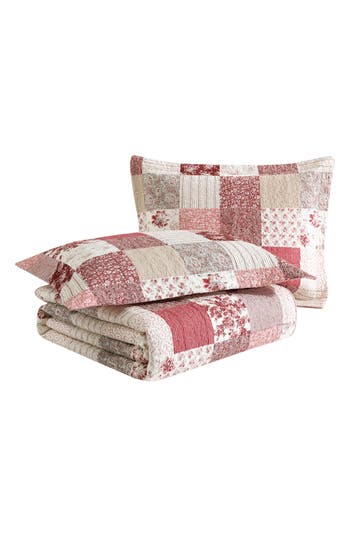 Laura Ashley Celina Patchwork Quilt Set In Cranberry/biscuit