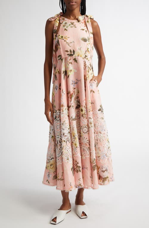 Shop Zimmermann Acadia Floral Print Broderie Anglaise Linen Dress In Pink Floral