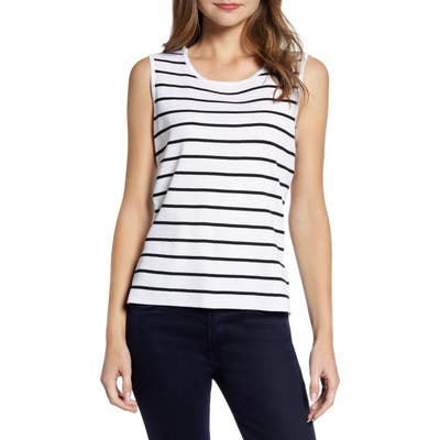 Ming Wang Stripe Scoop Neck Knit Tank, Black
