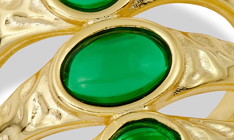 Savvy Cie Jewels Triple Cz Split Shank Ring In Yellow Gold/ Green