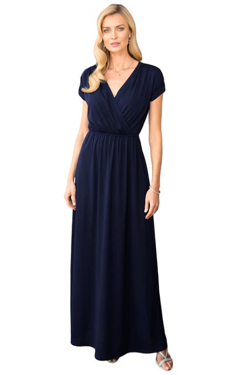 Hotsquash London V-neck Maxi Dress With Short Sleeves In Inky Navy