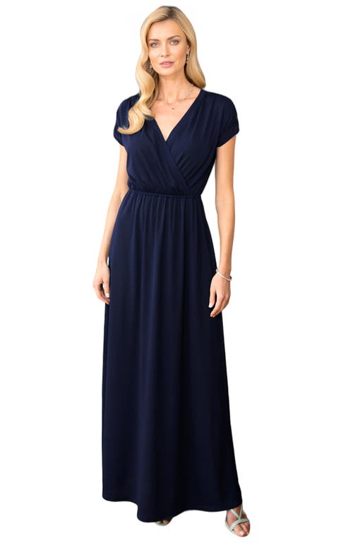 Shop Hotsquash London V-neck Maxi Dress With Short Sleeves In Inky Navy