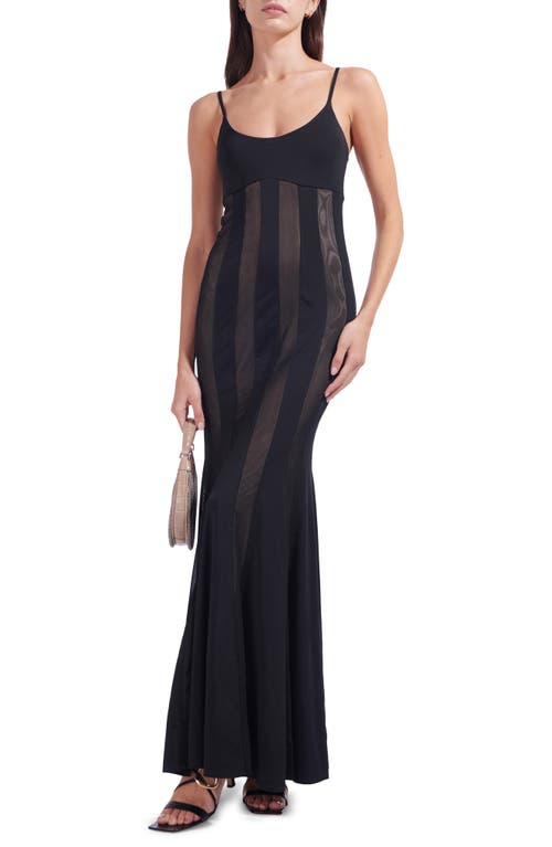 STAUD Lauren Mesh Stripe Maxi Dress in Black