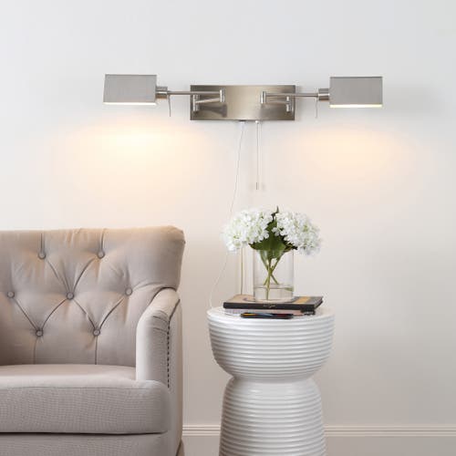 Jonathan Y Arlo 2-light Farmhouse Industrial Double Swing Arm Iron Led Wall Sconce With Pull-chain U In Nickel