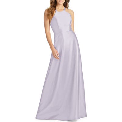 Alfred Sung Lace-Up Back Sateen Twill Gown, Purple