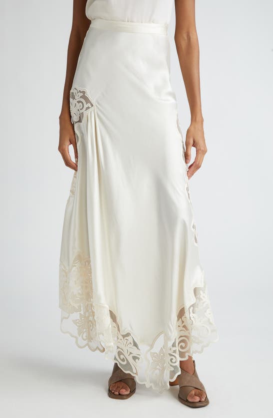Shop Ulla Johnson Cressida Floral Tulle Panel Silk Maxi Skirt In Cowrie