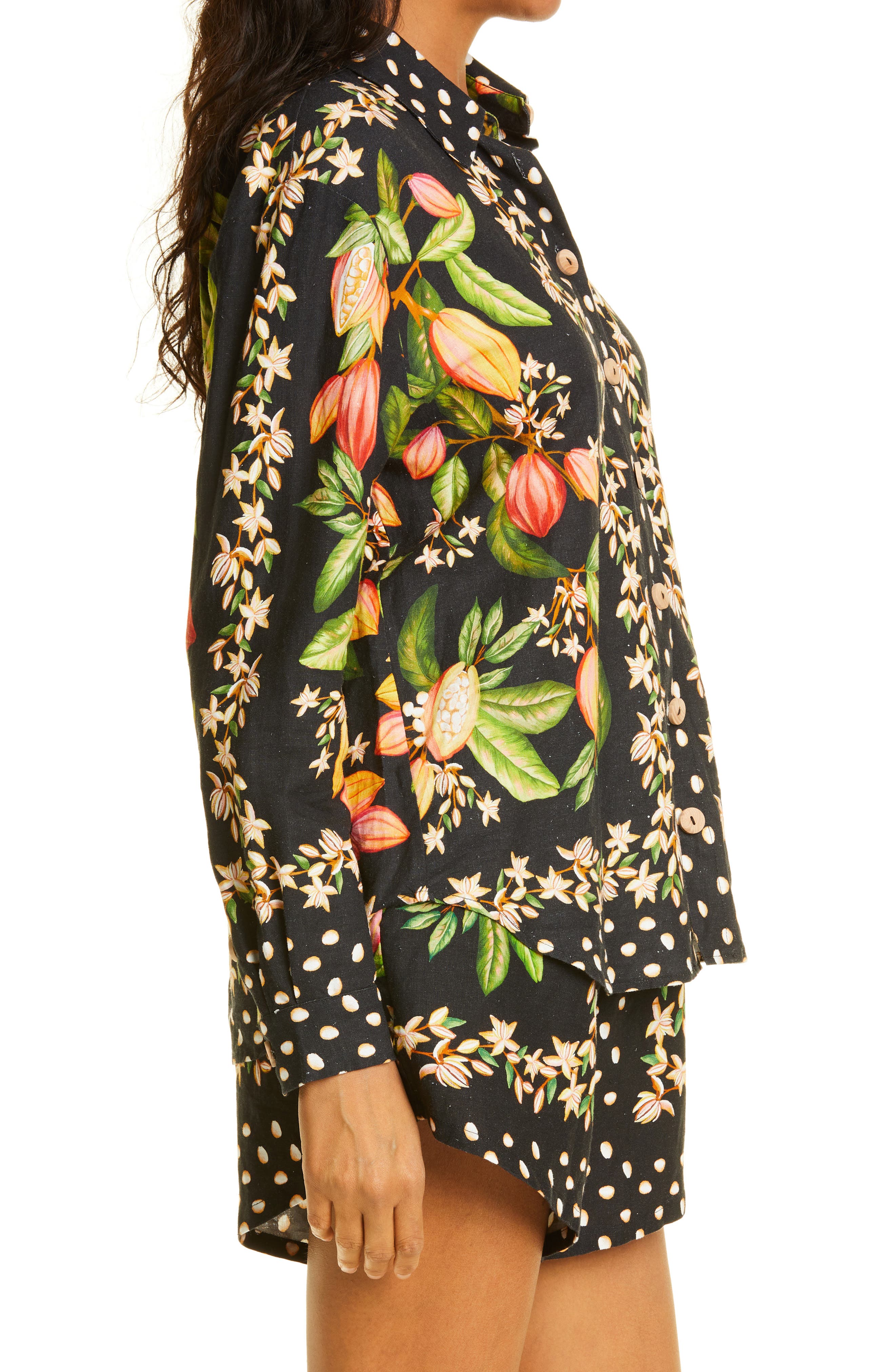 FARM RIO Cocoa Paradise Linen Blend Blouse, Main, color, BLACK