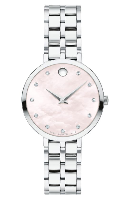 Movado Kora Bracelet Watch, 28mm In Pink Mother Of Pearl/silver