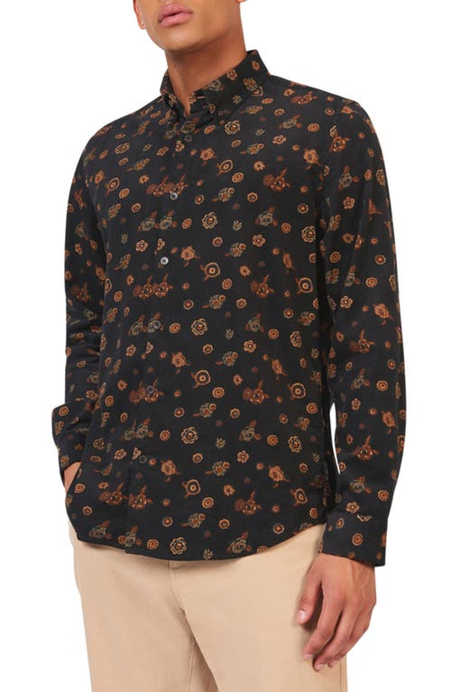 Ben Sherman Floral Corduroy Button-Down Shirt in Black at Nordstrom, Size Large