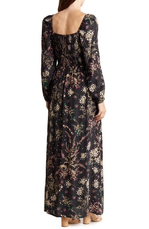 Shop Lovestitch Floral Long Sleeve Maxi Dress In Black/jade