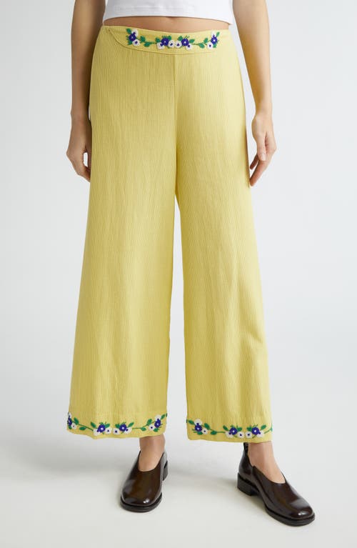 Beaded Chicory Wide Leg Crop Pants in Yellow